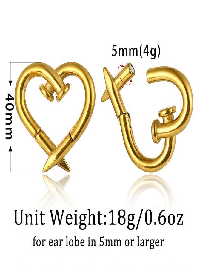 Earblity 4mm-6mm(5g-2g) Hypoallergenic 316L Stainless Steel Heart Ear Weights Hangers For Stretched Ear Lobe Piercing Ear Plugs Gauges Body Jewelry (Love Nail Gold) - Image 3
